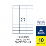 MAYSPIES 09 00 010 48 LABEL FOR INKJET / LASER / COPIER 10 SHEETS/PKT WHITE 70X32MM